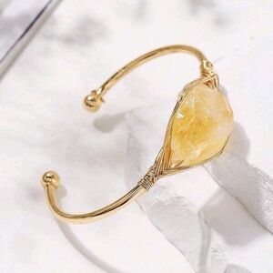 💛💛NEW💛💛 BEAUTIFUL!! CITRINE Natural Stone Inlaid Bangle Bracelet